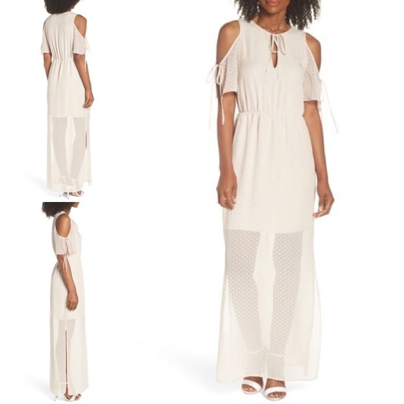 Charles Henry NWOT Cold Shoulder Dainty Dotted Print Maxi Dress Medium Petite - Picture 6 of 8